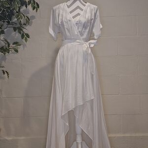 White House Black Market High Low Maxi Sheer Wrap Dress White Size SMALL. READ